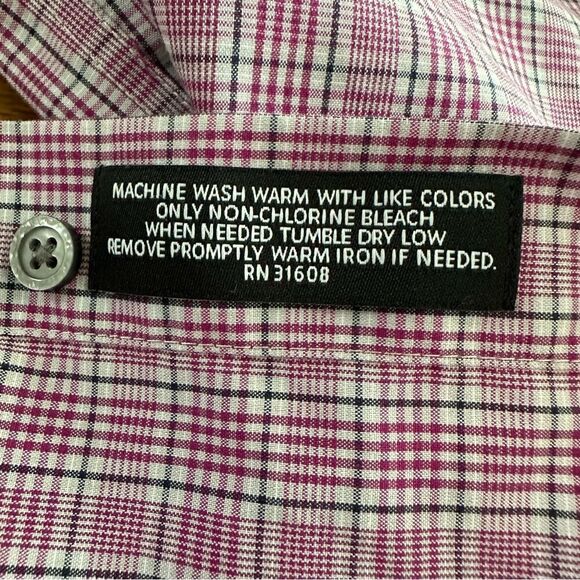 Jos A Bank Traveler Slim Fit Button Up Shirt magenta Plaid Long Sleeve Men’s XXL - Picture 6 of 7